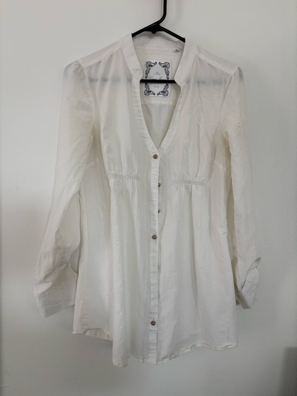 Guess Los Angles Lightweight White Button-Front Tunic Blouse size L